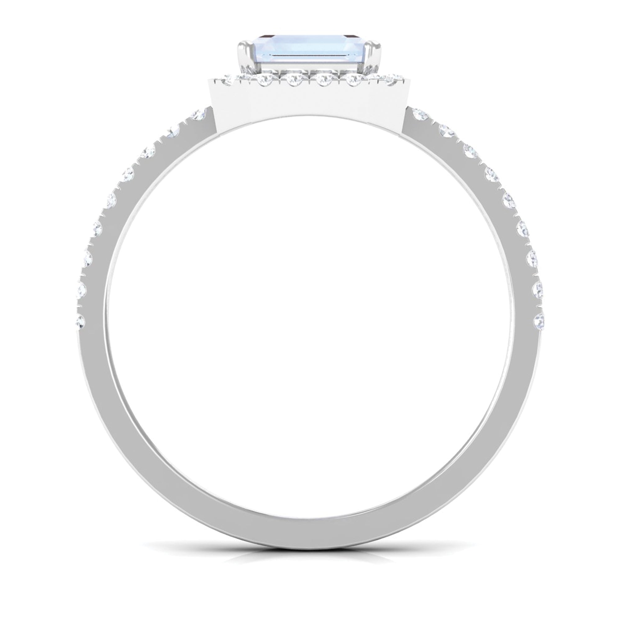 Asscher Cut Moonstone and Diamond Halo Engagement Ring Moonstone - ( AAA ) - Quality - Rosec Jewels