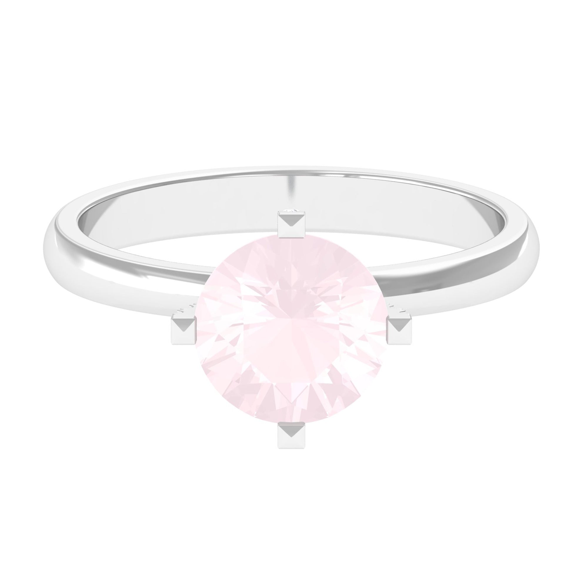 2 CT Classic Round Rose Quartz Solitaire Ring with Diamond Rose Quartz - ( AAA ) - Quality - Rosec Jewels