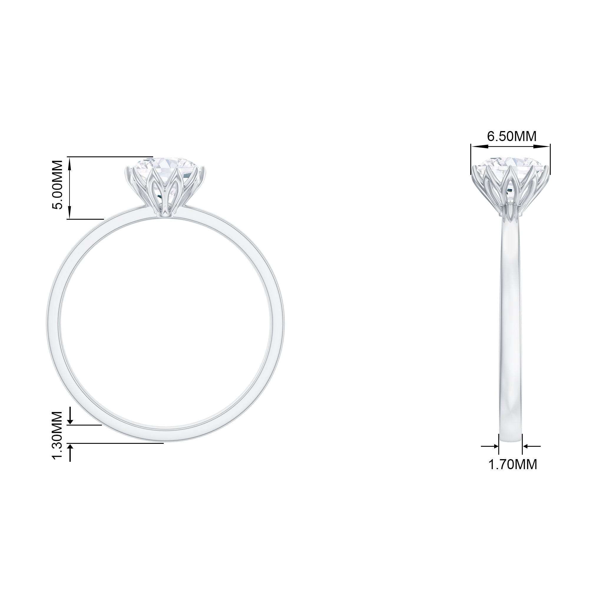 1 CT Simulated Diamond Solitaire Ring in Lotus Basket Setting Zircon - ( AAAA ) - Quality - Rosec Jewels