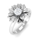 1/4 CT Round Cut Cubic Zirconia and Gold Flower Engagement Ring Zircon - ( AAAA ) - Quality - Rosec Jewels