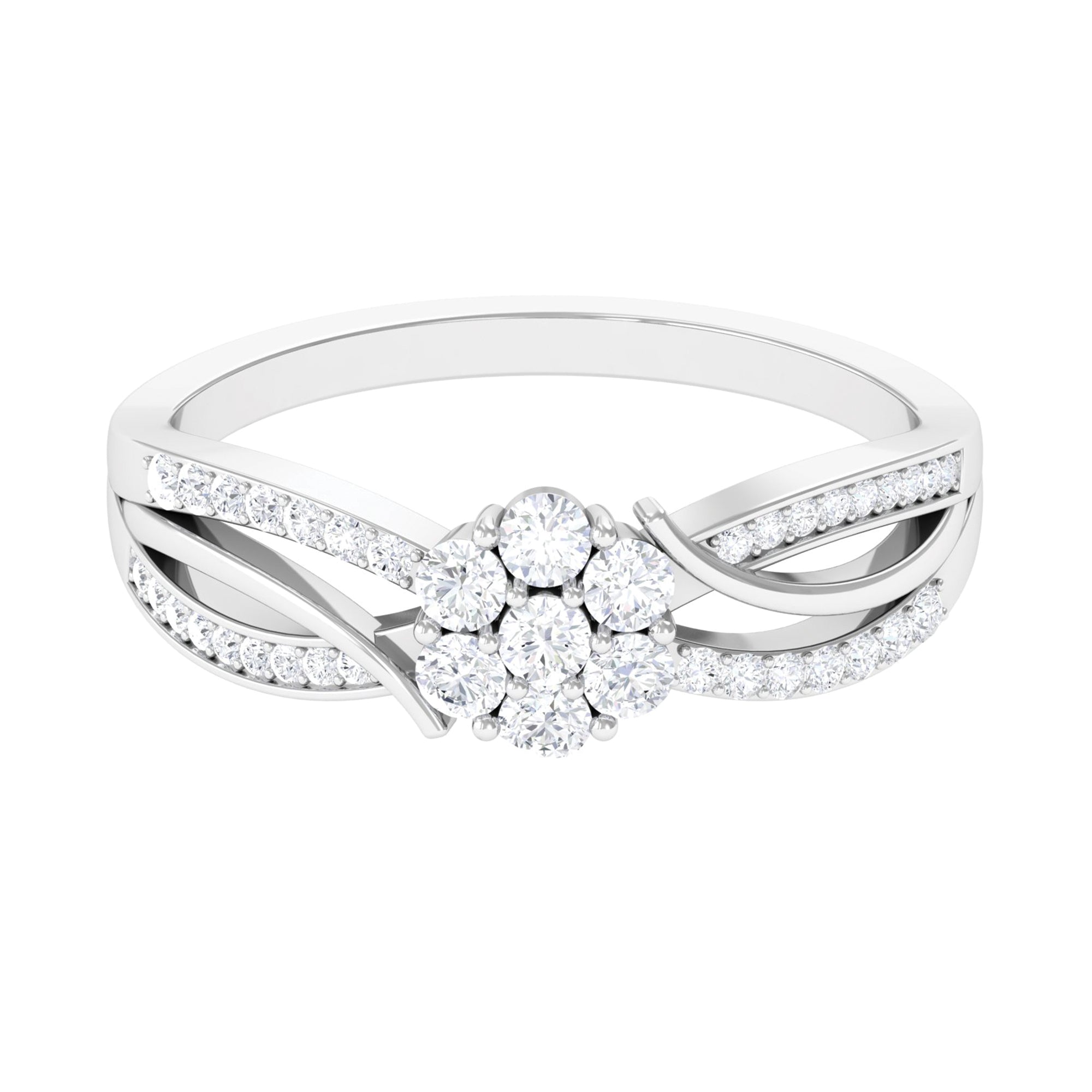 Rosec Jewels-Certified Moissanite Flower Engagement Ring in Infinity Shank