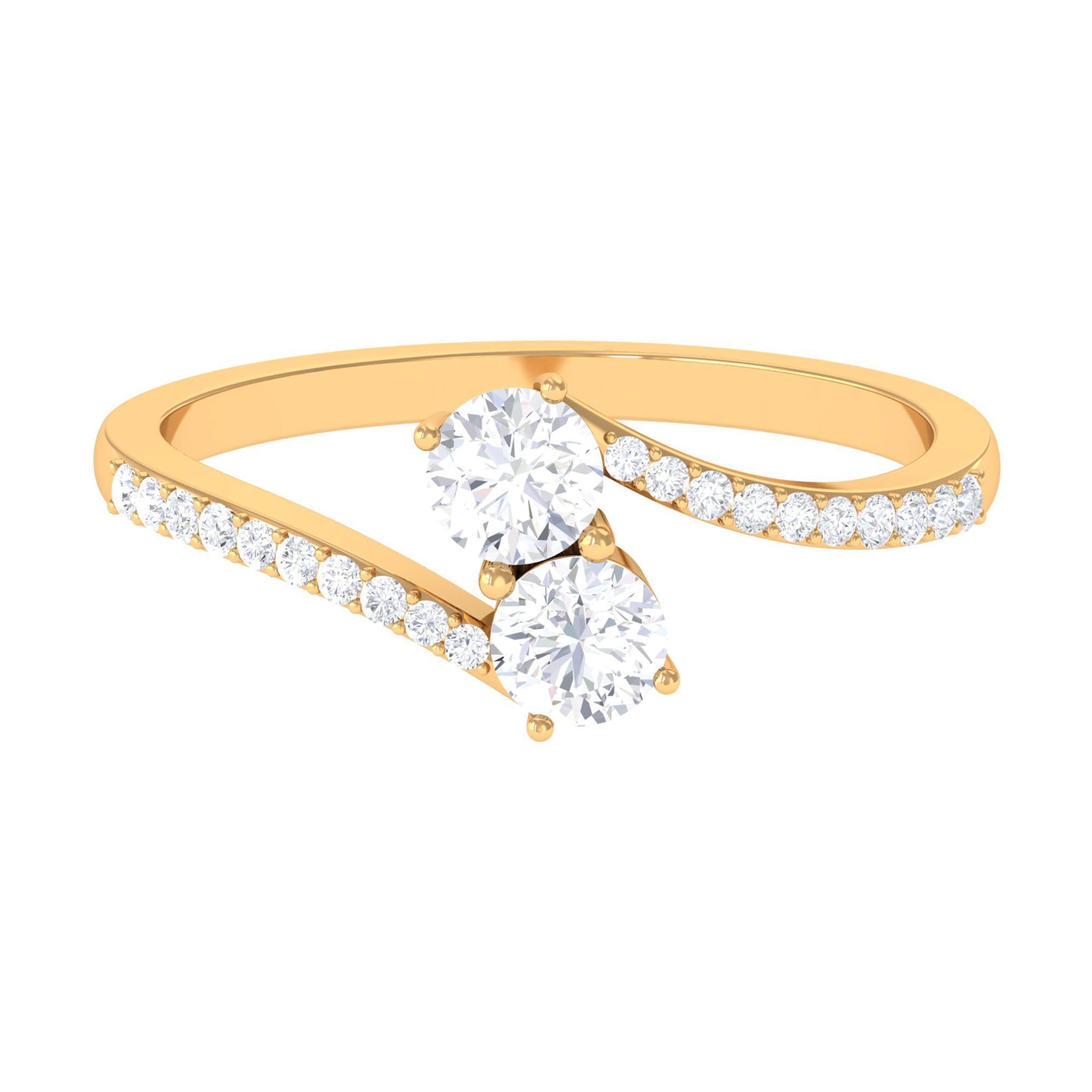 Bypass Moissanite Two Stone Engagement Ring Moissanite - ( D-VS1 ) - Color and Clarity - Rosec Jewels