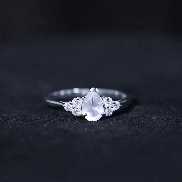 Pear Shaped Rose Quartz Solitaire Engagement Ring with Diamond Trio Rose Quartz - ( AAA ) - Quality - Rosec Jewels