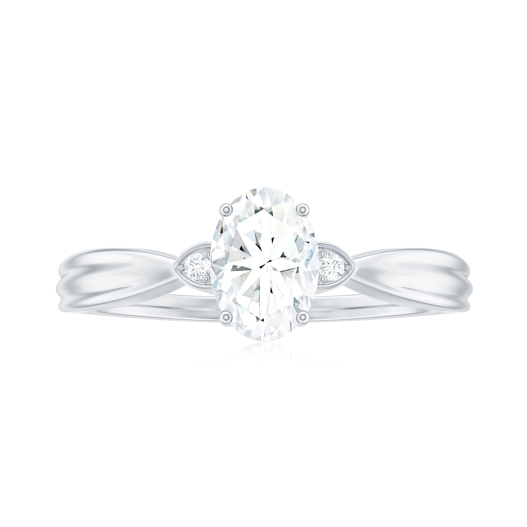 Oval Moissanite Simple Solitaire Engagement Ring Moissanite - ( D-VS1 ) - Color and Clarity - Rosec Jewels