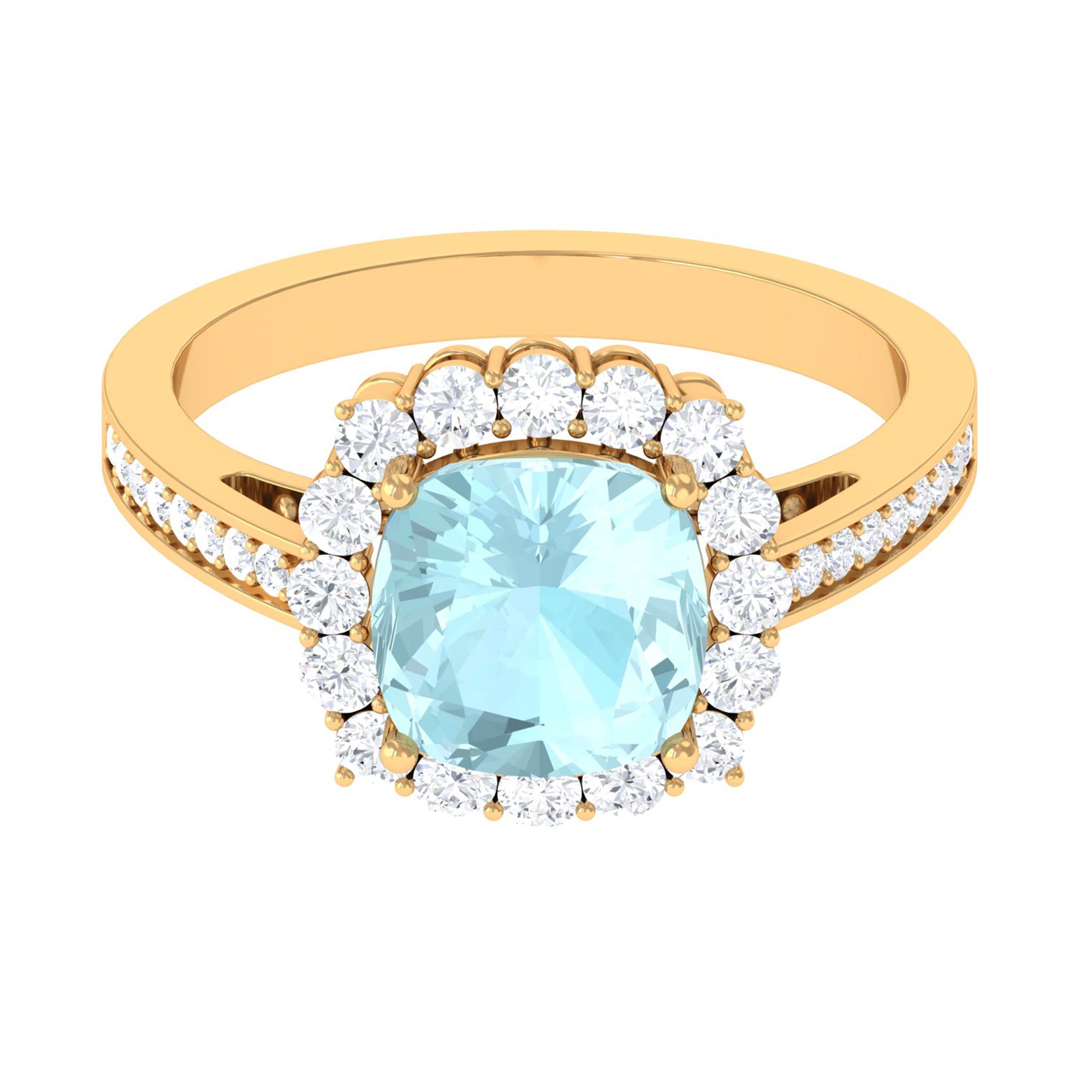 Cushion Cut Sky Blue Topaz Halo Engagement Ring with Moissanite Sky Blue Topaz - ( AAA ) - Quality - Rosec Jewels