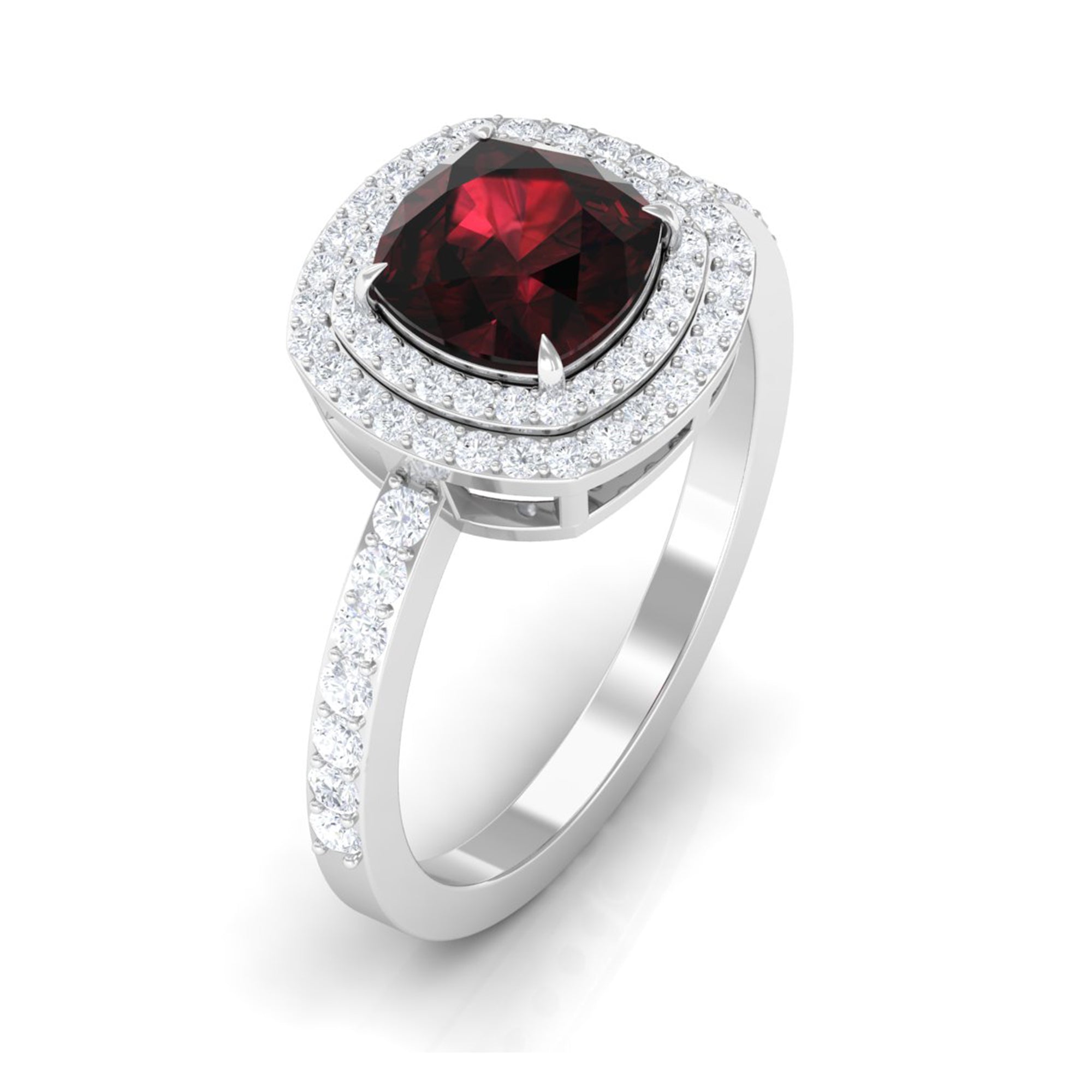 Cushion Cut Garnet Double Halo Engagement Ring with Diamond Garnet - ( AAA ) - Quality - Rosec Jewels