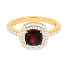 Cushion Cut Garnet Double Halo Engagement Ring with Diamond Garnet - ( AAA ) - Quality - Rosec Jewels