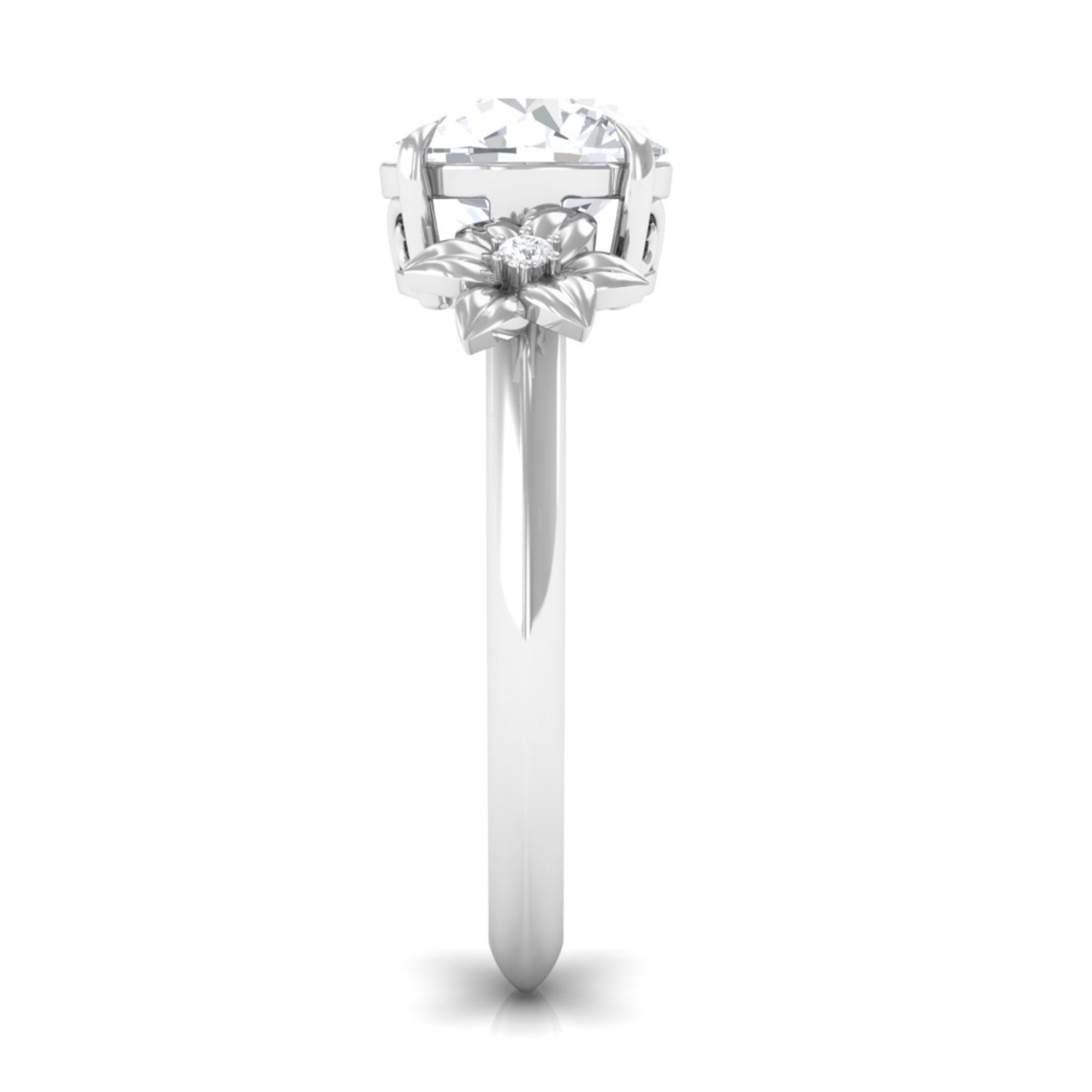 Round Zircon Solitaire Gold Flower Engagement Ring Zircon - ( AAAA ) - Quality - Rosec Jewels