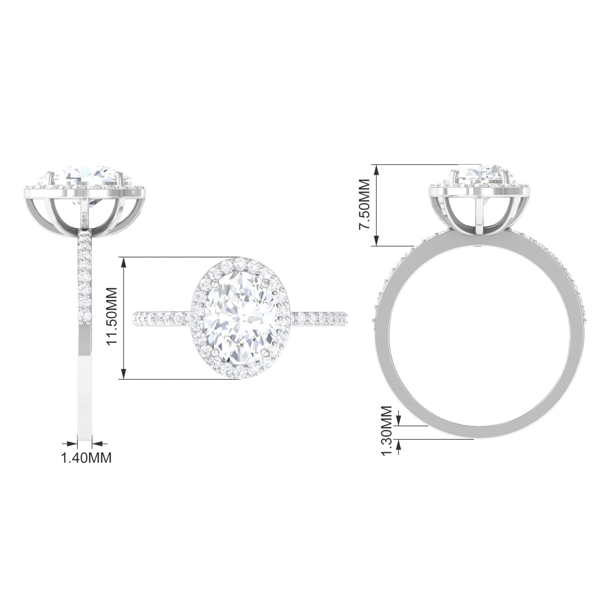 Oval Zircon Classic Halo Engagement Ring Zircon - ( AAAA ) - Quality - Rosec Jewels