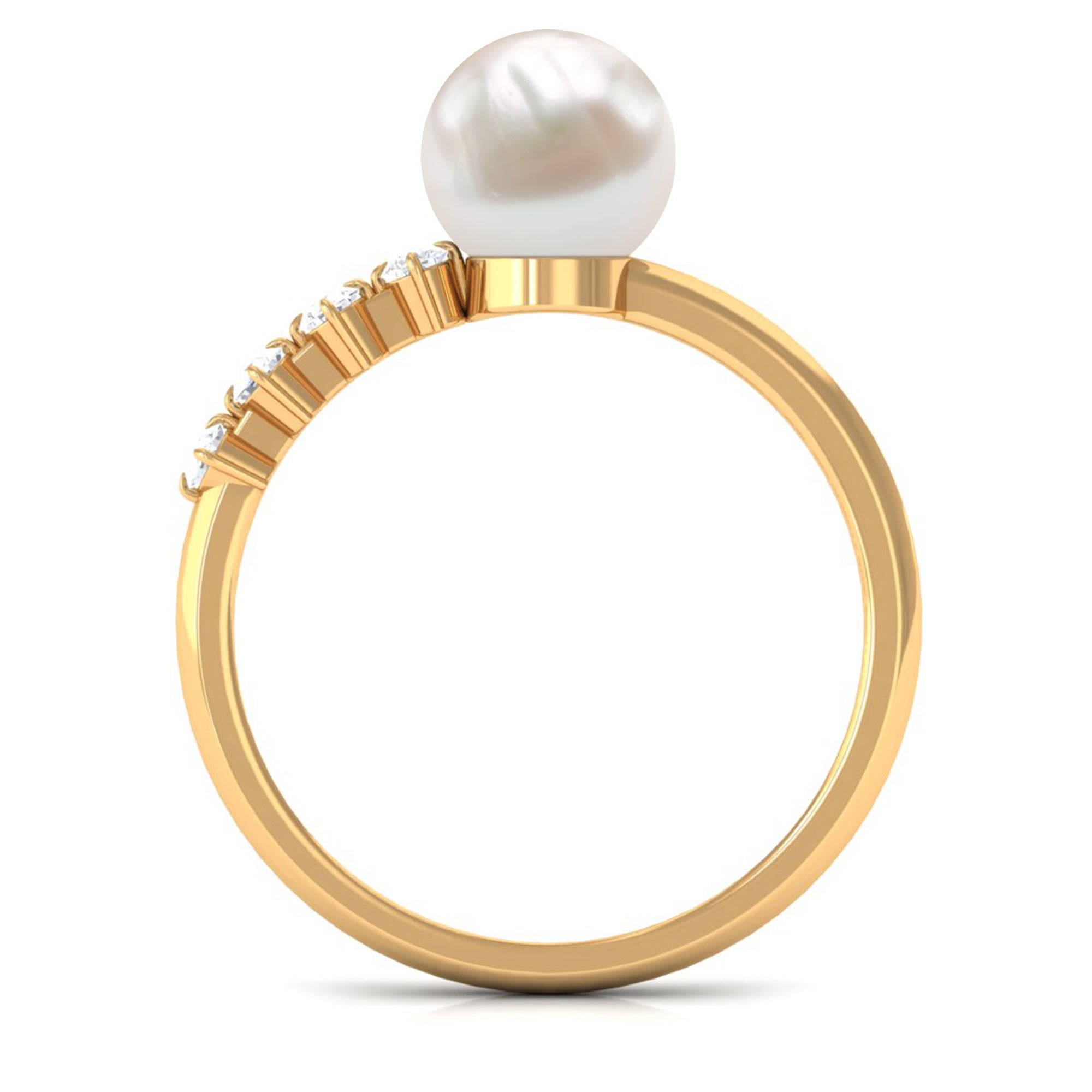 Designer Freshwater Pearl Solitaire Ring with Diamond Freshwater Pearl - ( AAA ) - Quality - Rosec Jewels