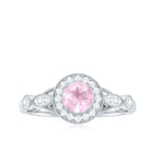 Rose Quartz and Diamond Antique Style Engagement Ring Rose Quartz - ( AAA ) - Quality - Rosec Jewels