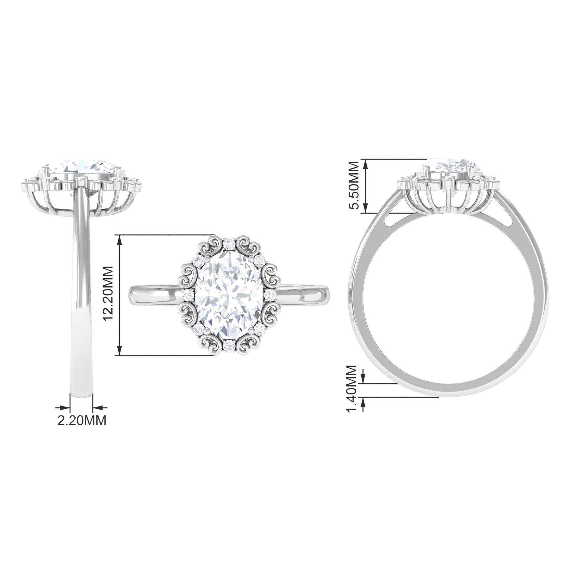 Designer Oval Cubic Zirconia Engagement Ring Zircon - ( AAAA ) - Quality - Rosec Jewels