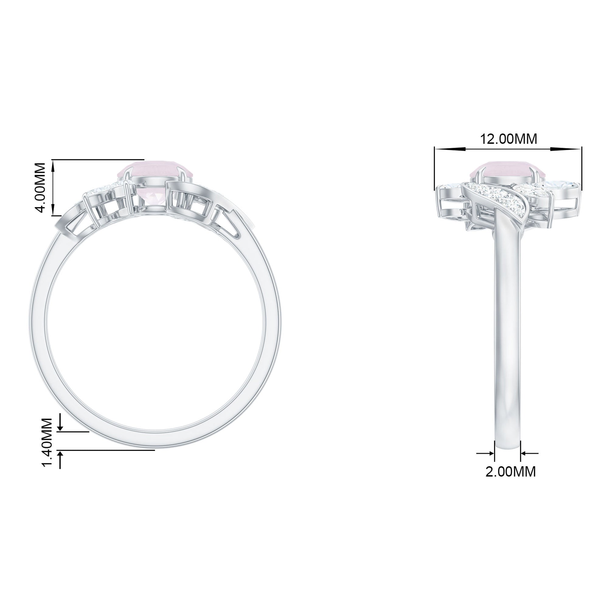 1.25 CT Rose Quartz Flower Engagement Ring with Diamond Rose Quartz - ( AAA ) - Quality - Rosec Jewels