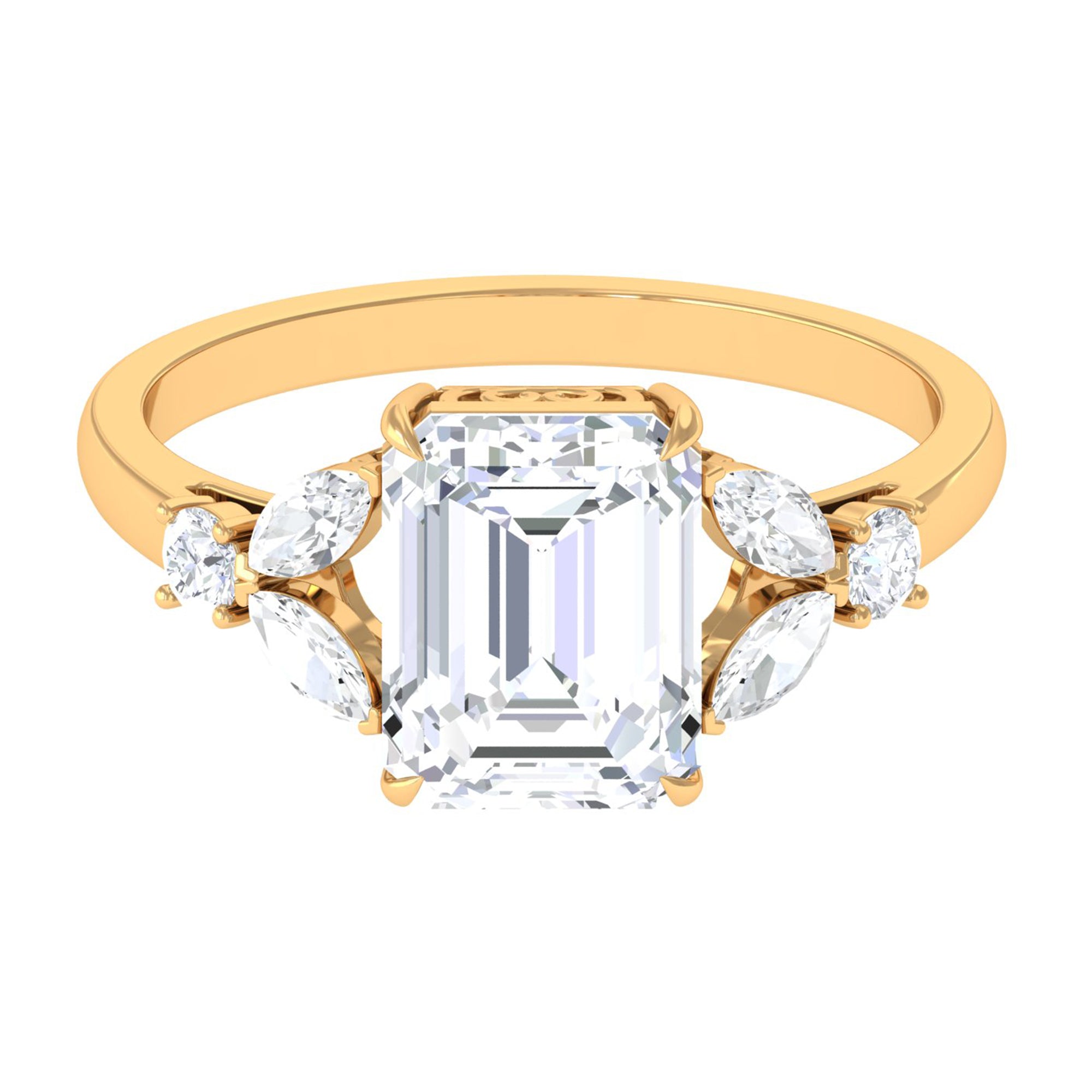 Claw Set Moissanite Designer Engagement Ring Moissanite - ( D-VS1 ) - Color and Clarity - Rosec Jewels