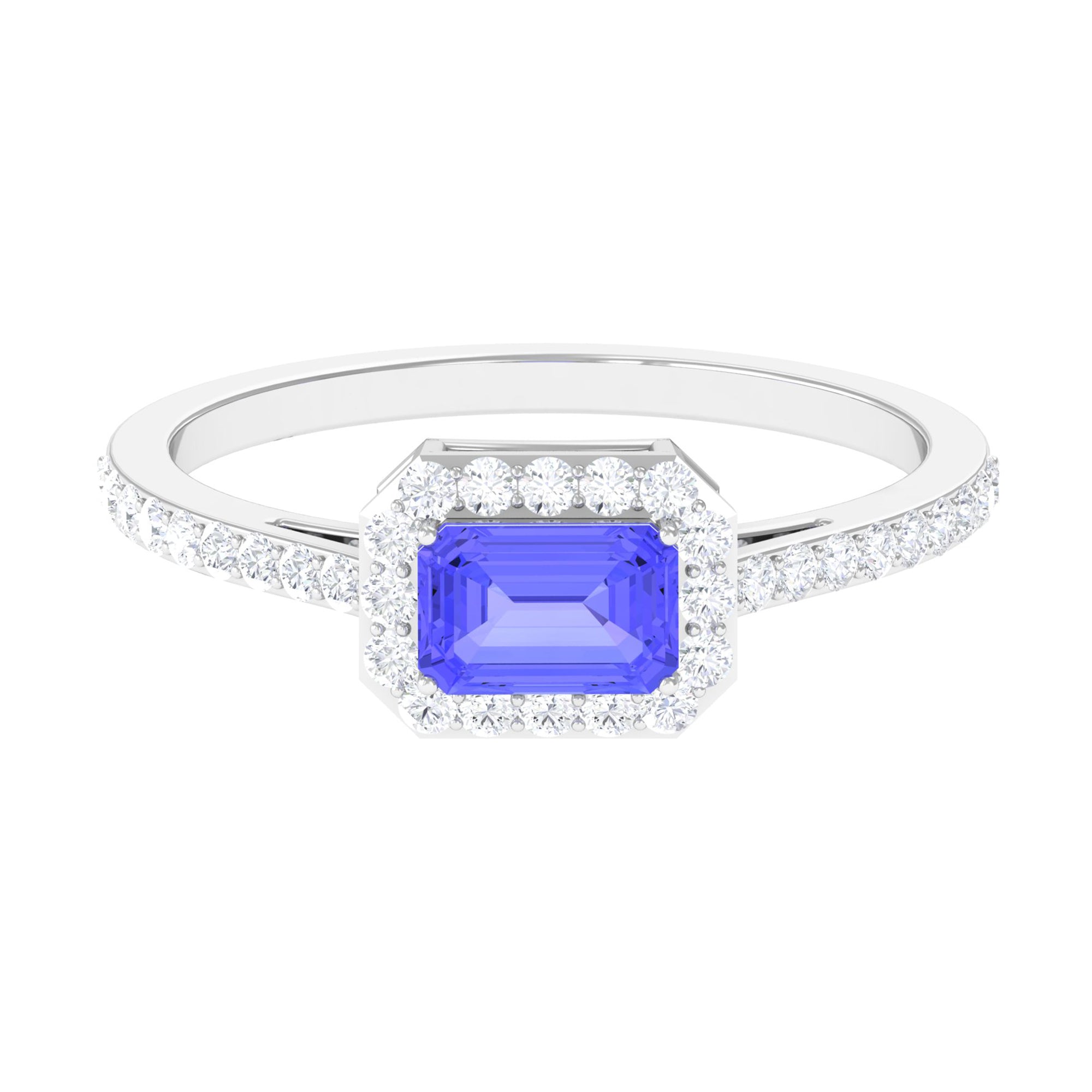 Tanzanite East West Engagement Ring with Diamond Accent Tanzanite - ( AAA ) - Quality - Rosec Jewels
