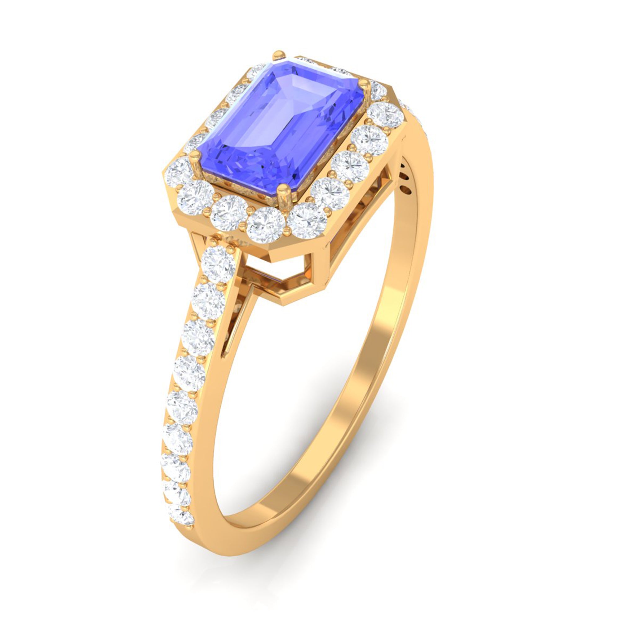 Tanzanite East West Engagement Ring with Diamond Accent Tanzanite - ( AAA ) - Quality - Rosec Jewels