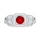Vintage Created Ruby and Diamond Milgrain Engagement Ring Lab Created Ruby - ( AAAA ) - Quality - Rosec Jewels