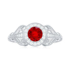 Vintage Created Ruby Diamond Engagement Ring Lab Created Ruby - ( AAAA ) - Quality - Rosec Jewels