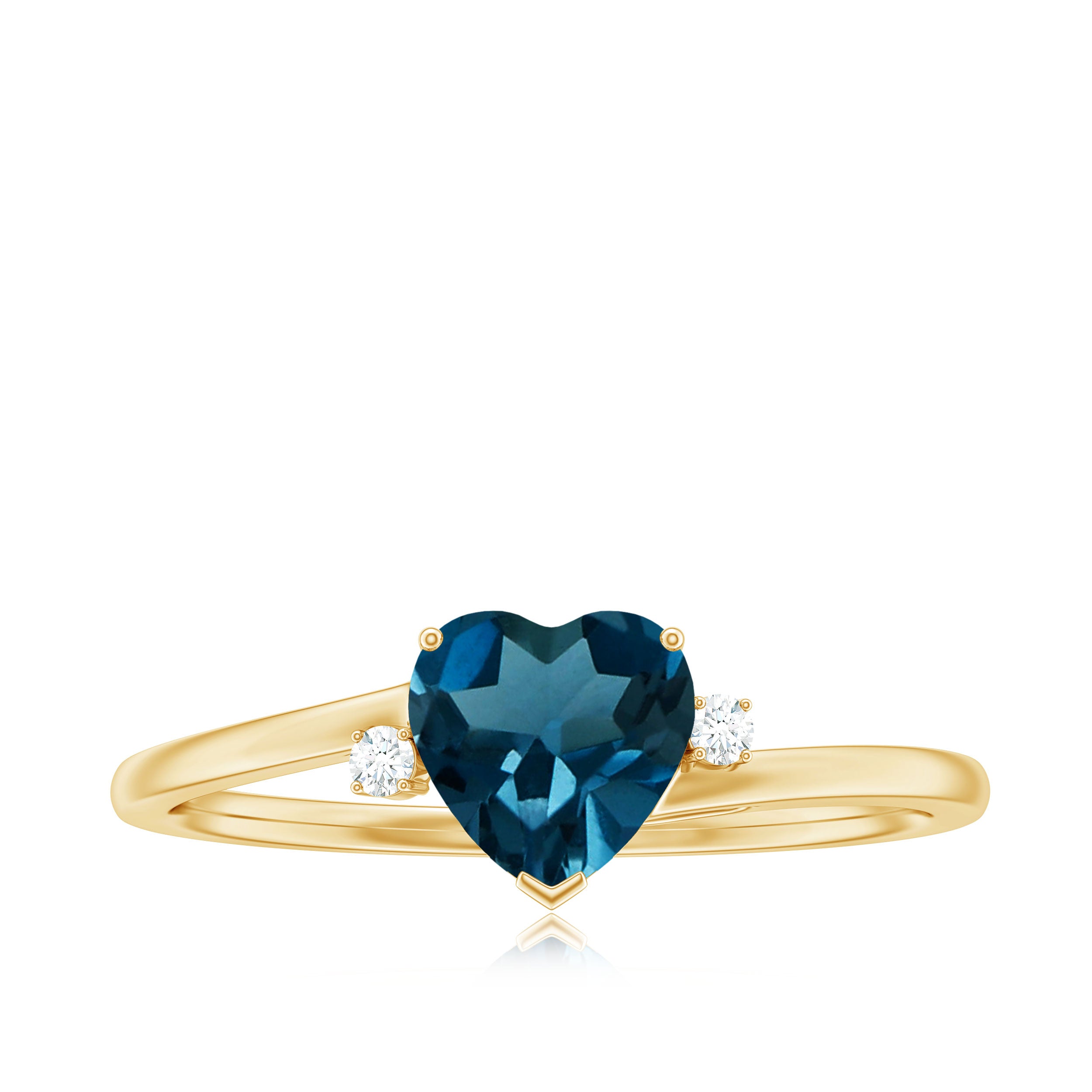 Real London Blue Topaz Heart Solitaire Promise Ring with Diamond London Blue Topaz - ( AAA ) - Quality - Rosec Jewels