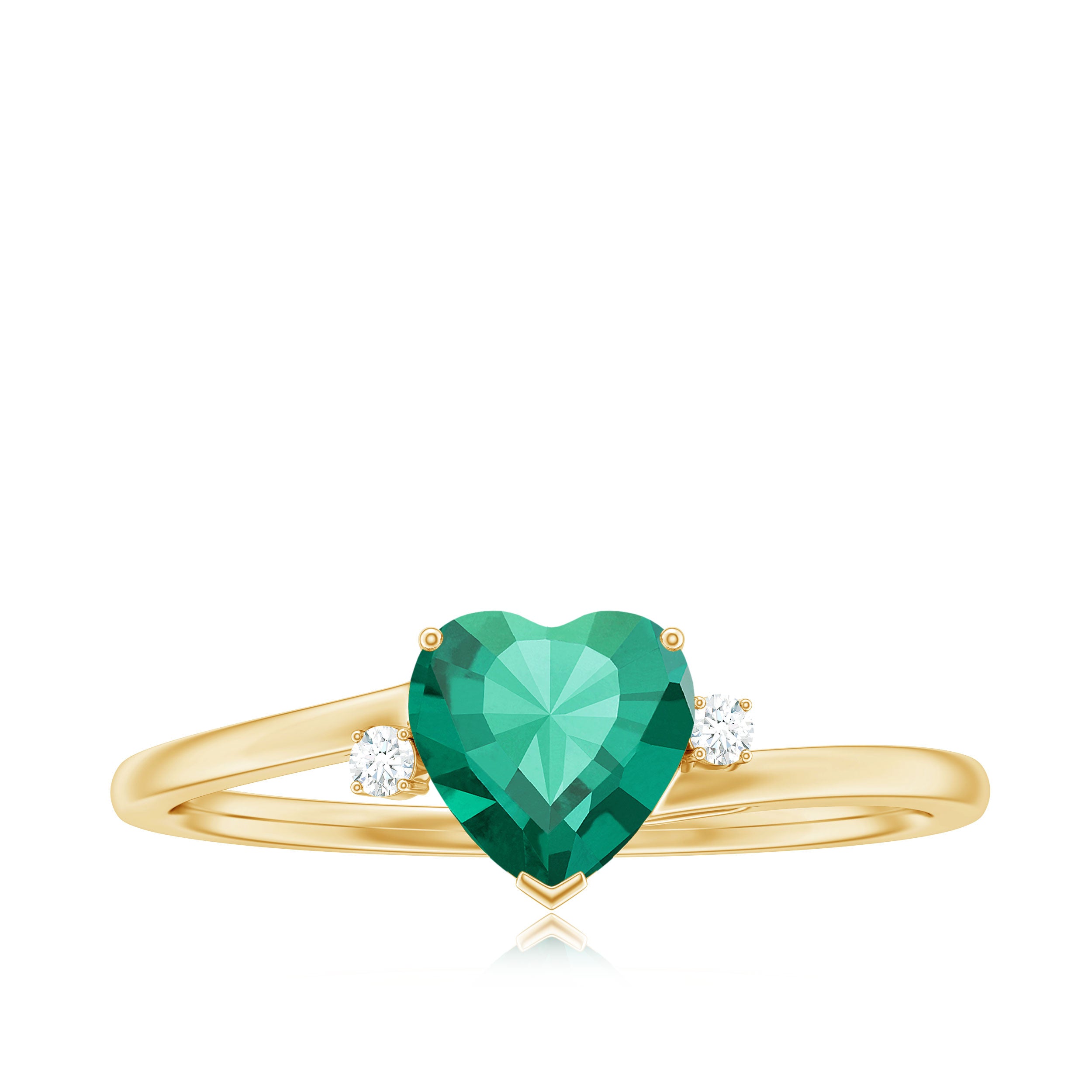 6 MM Heart Lab Grown Emerald Minimal Solitaire Promise Ring Lab Created Emerald - ( AAAA ) - Quality - Rosec Jewels