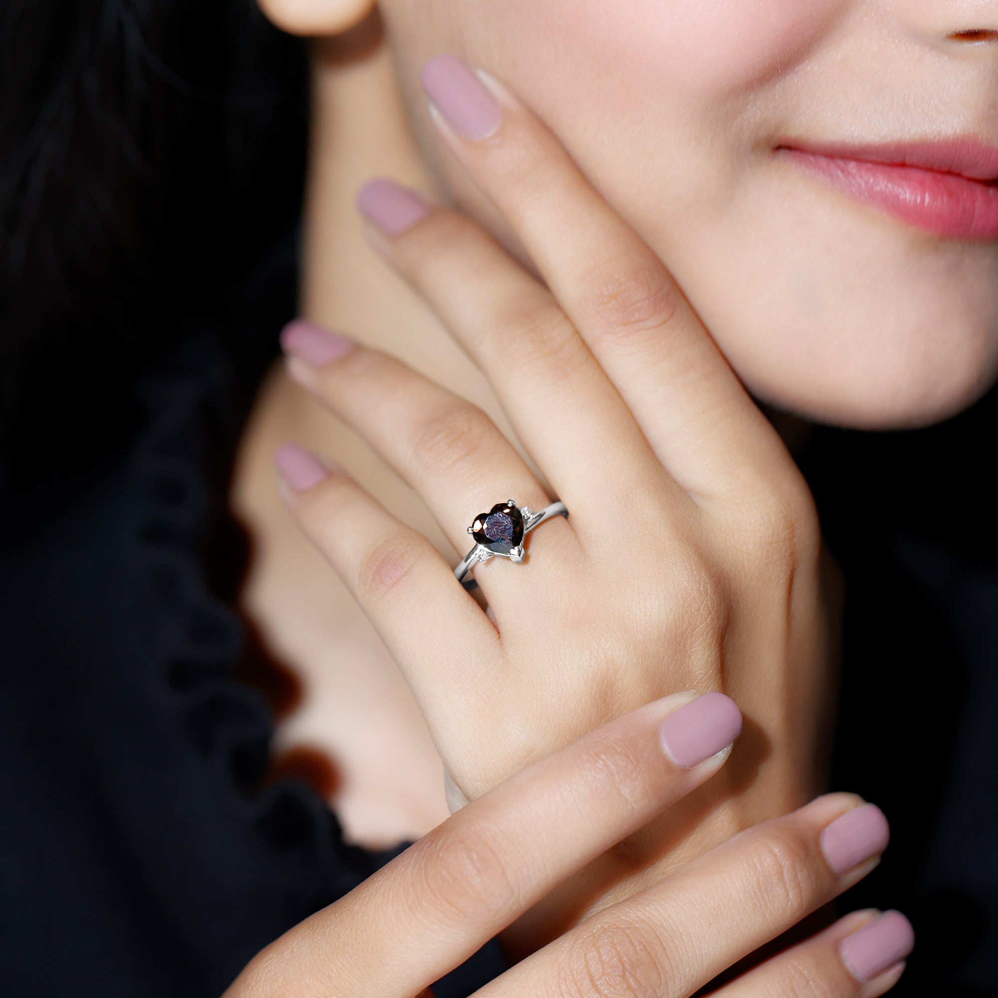 Heart Shape Smoky Quartz Solitaire Promise Ring with Diamond Smoky Quartz - ( AAA ) - Quality - Rosec Jewels