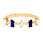 0.50 CT Baguette Blue Sapphire and Marquise Diamond Minimal Half Eternity Ring Blue Sapphire - ( AAA ) - Quality - Rosec Jewels