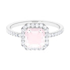 Asscher Cut Rose Quartz Halo Engagement Ring with Diamond Rose Quartz - ( AAA ) - Quality - Rosec Jewels