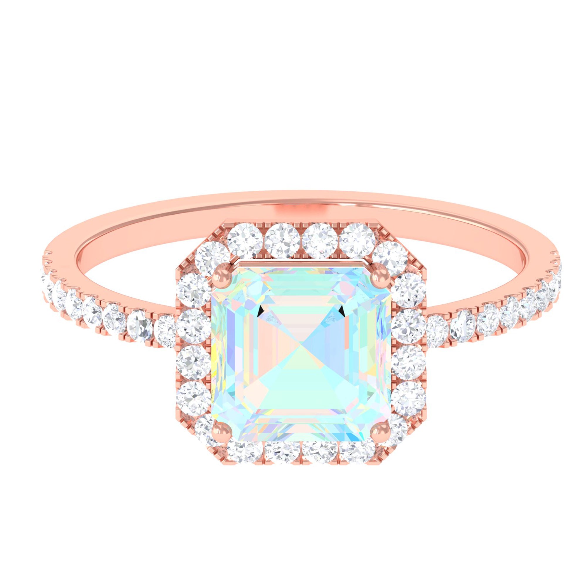 Asscher Cut Ethiopian Opal Halo Engagement Ring with Diamond Ethiopian Opal - ( AAA ) - Quality - Rosec Jewels