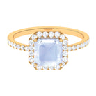 Asscher Cut Moonstone Halo Engagement Ring with Diamond Moonstone - ( AAA ) - Quality - Rosec Jewels