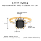 Asscher Cut Black Onyx Halo Engagement Ring with Diamond Black Onyx - ( AAA ) - Quality - Rosec Jewels