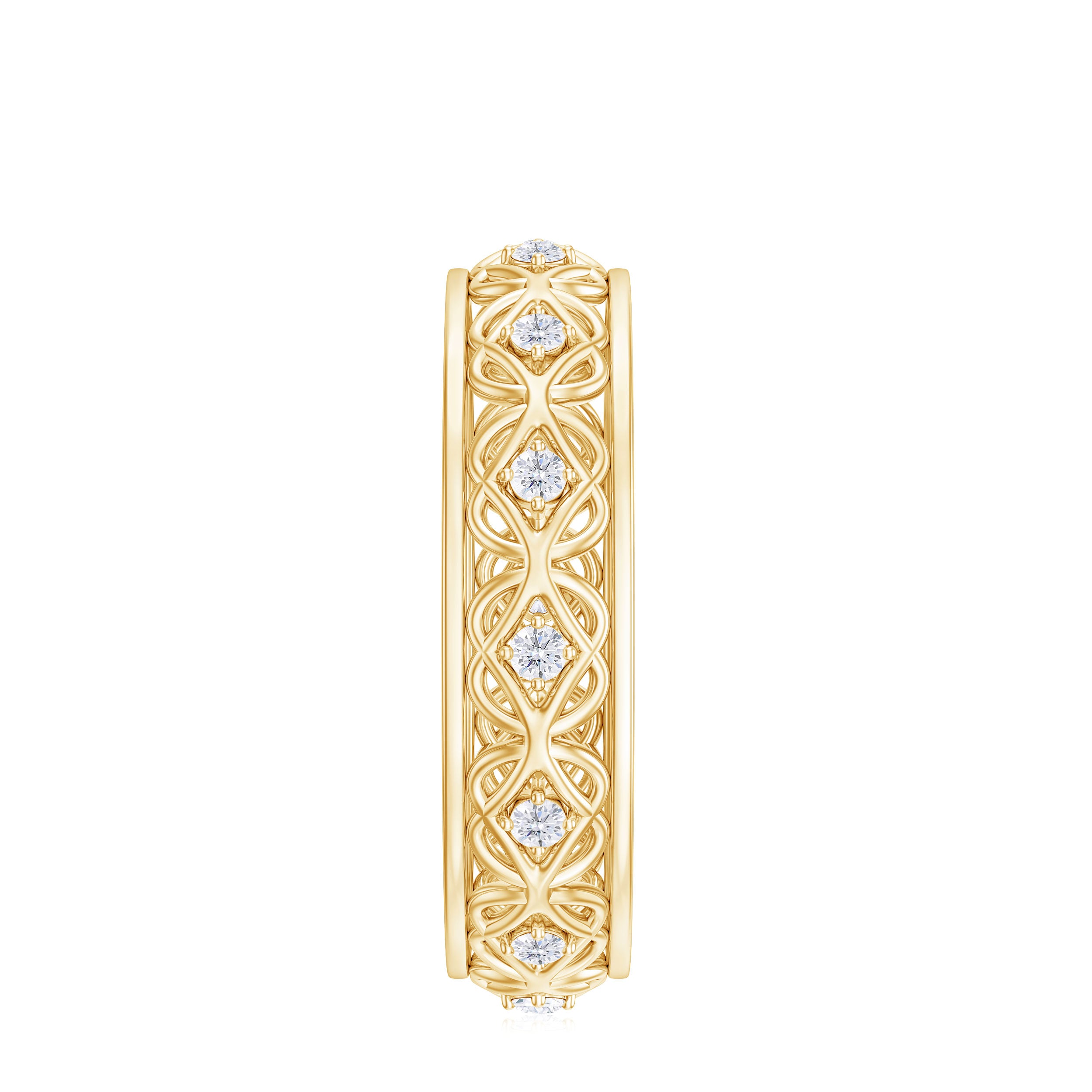 Vintage Inspired Zircon Celtic Knot Full Eternity Band Ring in Gold Zircon - ( AAAA ) - Quality - Rosec Jewels