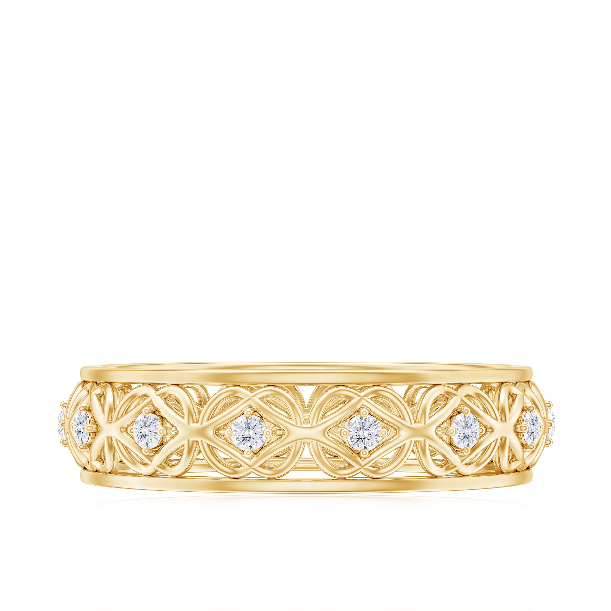 Vintage Inspired Zircon Celtic Knot Full Eternity Band Ring in Gold Zircon - ( AAAA ) - Quality - Rosec Jewels