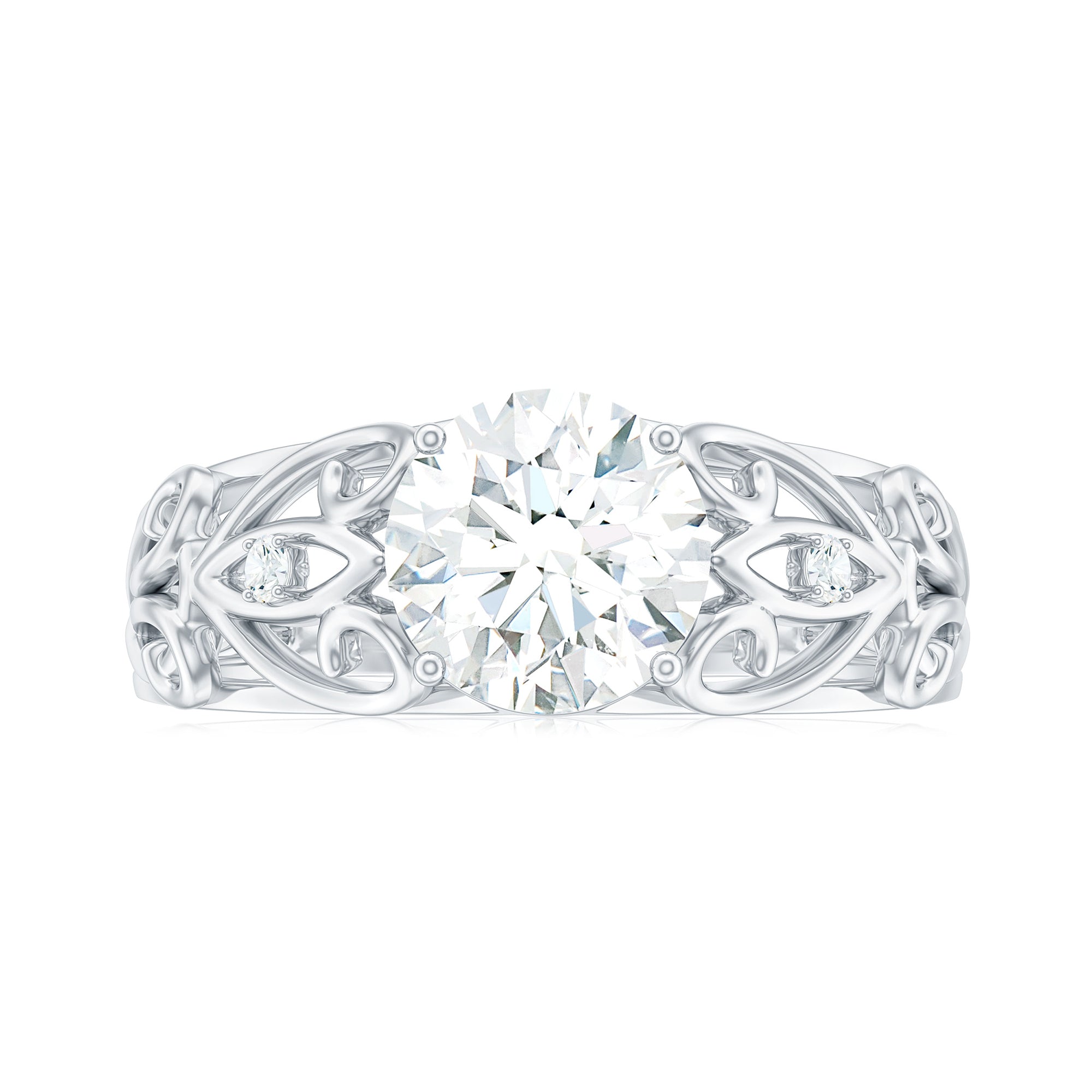 Round Shape Moissanite Solitaire Antique Style Ring in Gold Moissanite - ( D-VS1 ) - Color and Clarity - Rosec Jewels
