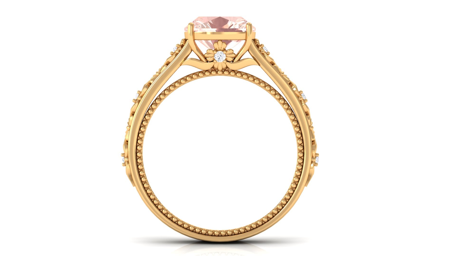 Cushion Cut Solitaire Morganite Floral Engagement Ring with Diamond Morganite - ( AAA ) - Quality - Rosec Jewels