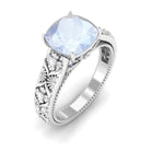 Cushion Cut Solitaire Moonstone Floral Engagement Ring with Diamond Moonstone - ( AAA ) - Quality - Rosec Jewels