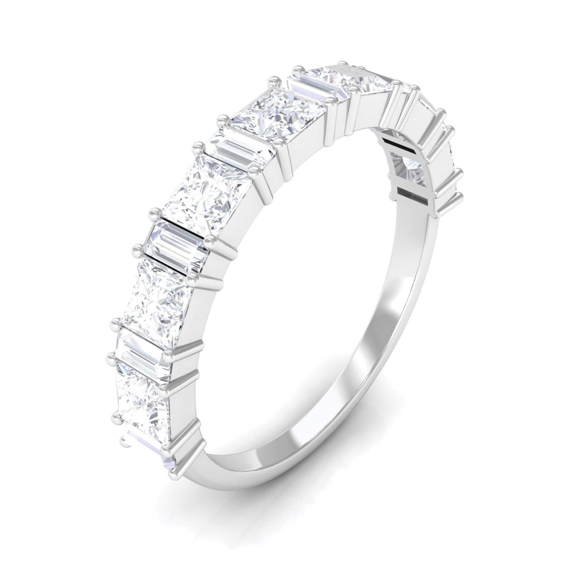 1.75 CT Princess and Baguette Moissanite Semi Eternity Ring Moissanite - ( D-VS1 ) - Color and Clarity - Rosec Jewels