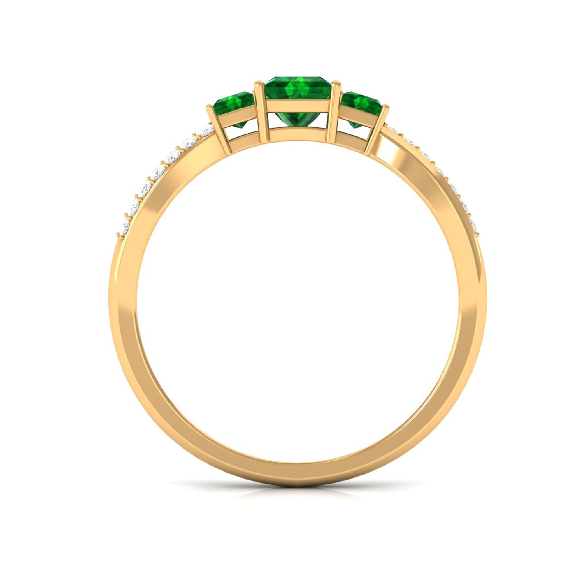 Princess Cut Created Emerald 3 Stone Ring with Diamond Lab Created Emerald - ( AAAA ) - Quality - Rosec Jewels