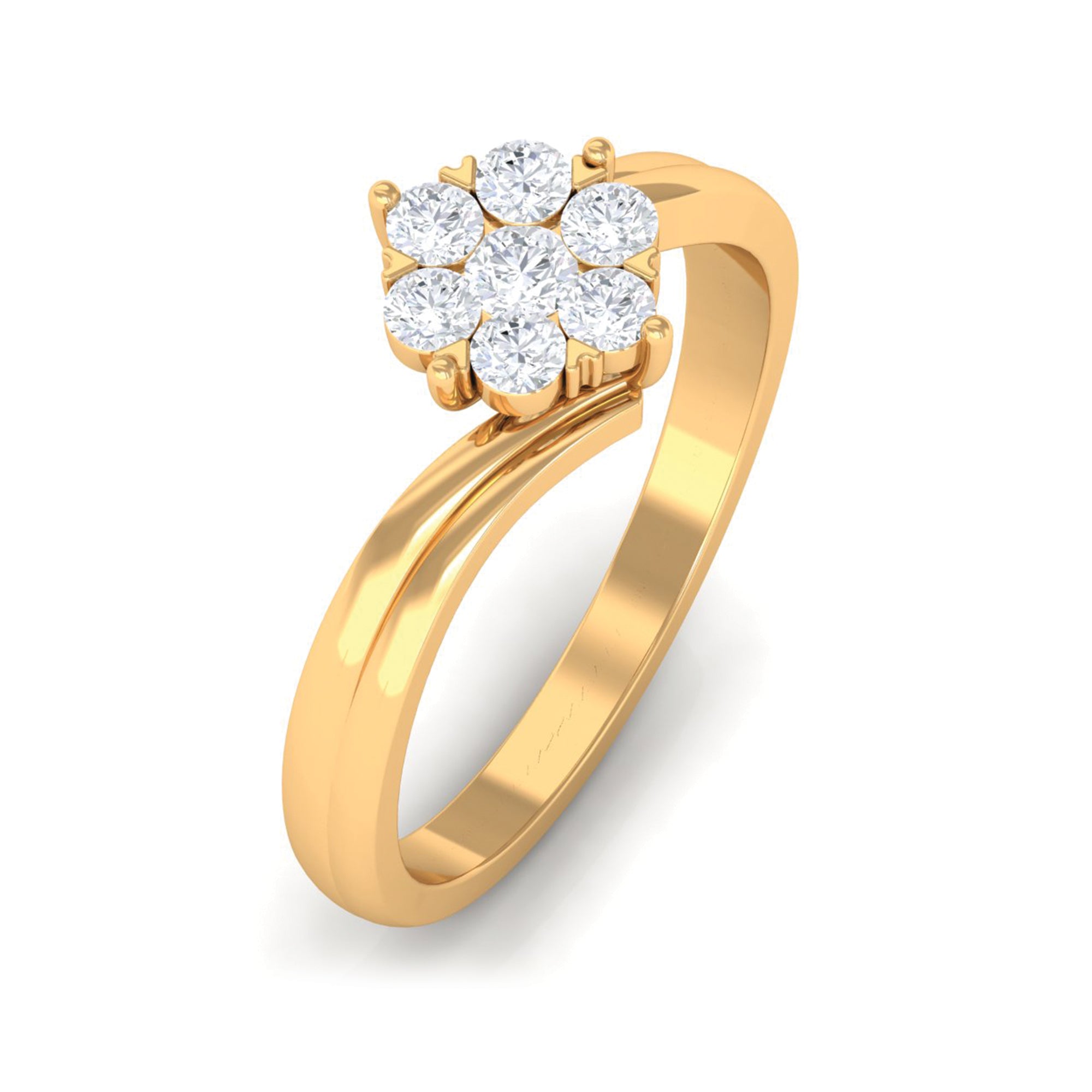 Round Moissanite Flower Ring in Gold Bypass Shank Moissanite - ( D-VS1 ) - Color and Clarity - Rosec Jewels