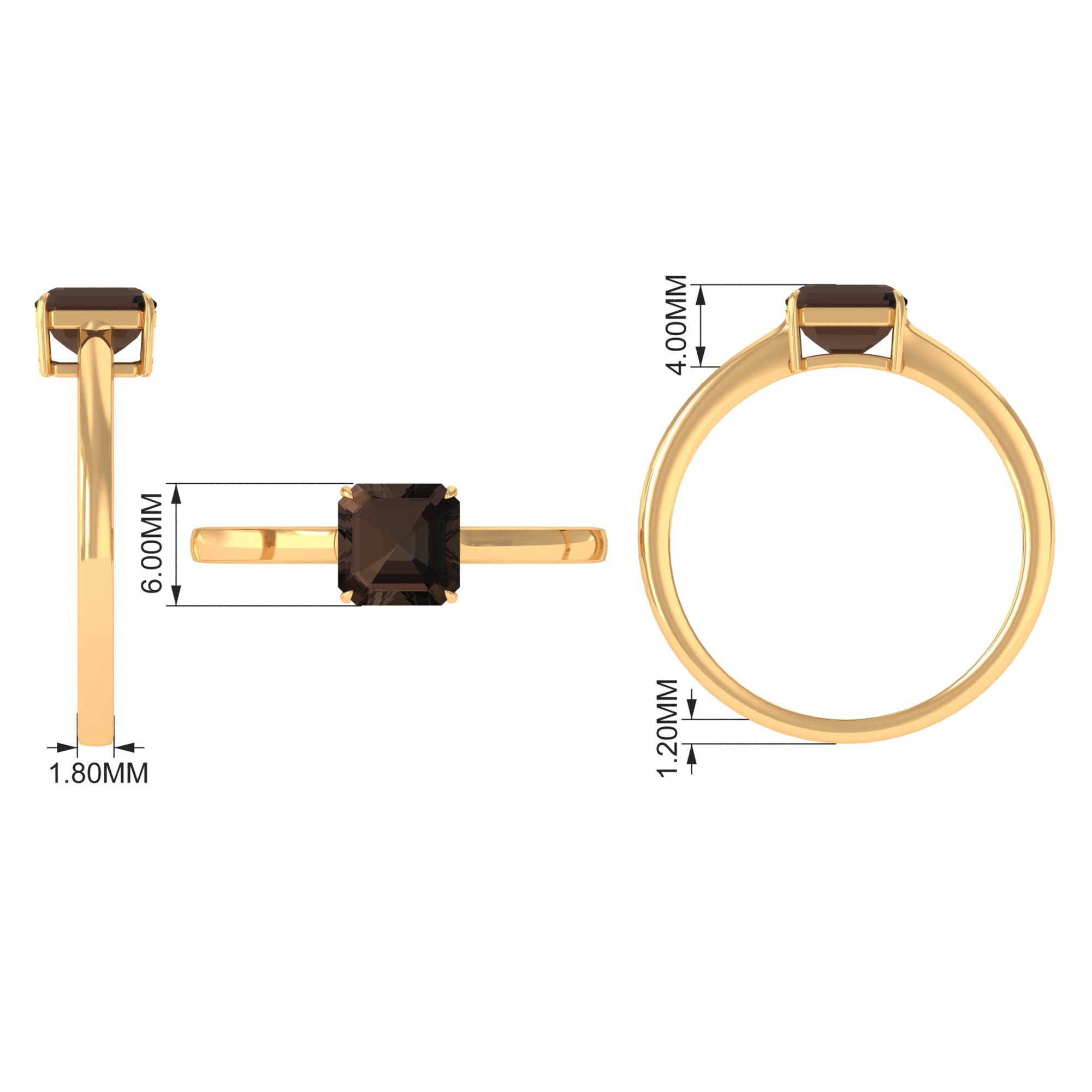 Rosec Jewels-Simple Asscher Cut Smoky Quartz Solitaire Ring in Gold