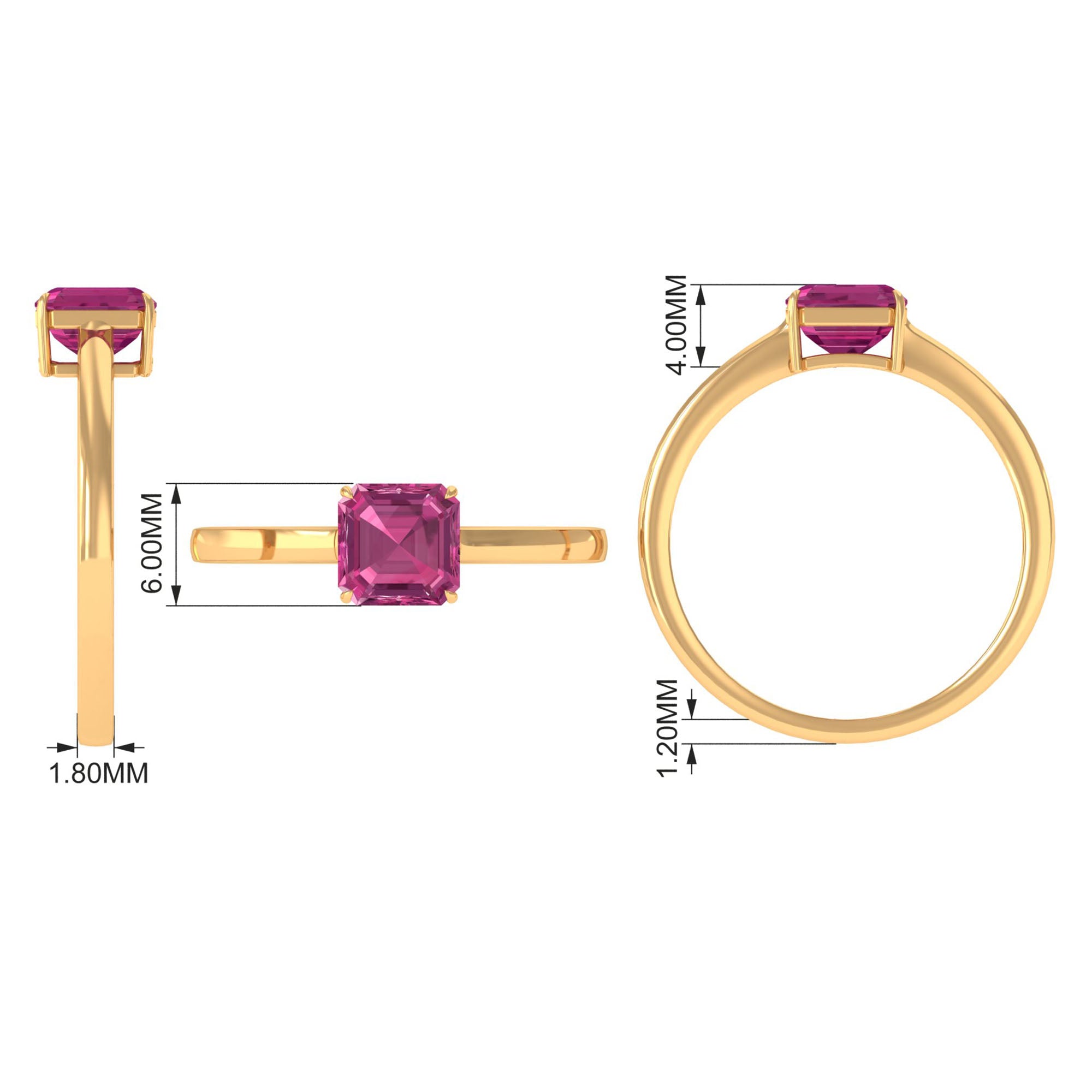 Asscher Cut Pink Tourmaline Solitaire Ring Pink Tourmaline - ( AAA ) - Quality - Rosec Jewels