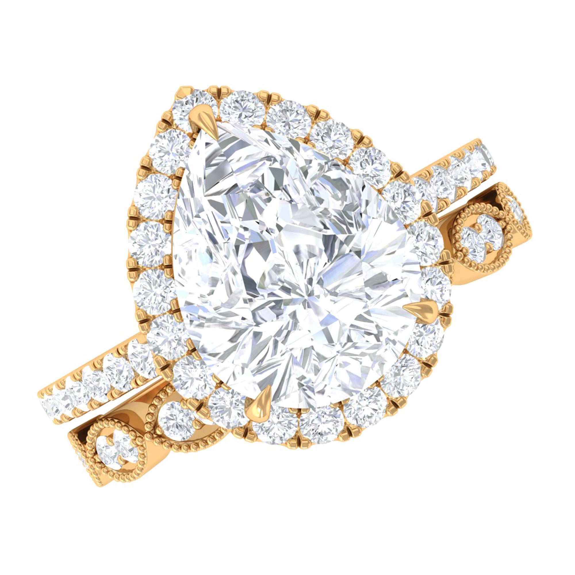 Designer Zircon Teardrop Wedding Ring with Enhancer Band Zircon - ( AAAA ) - Quality - Rosec Jewels