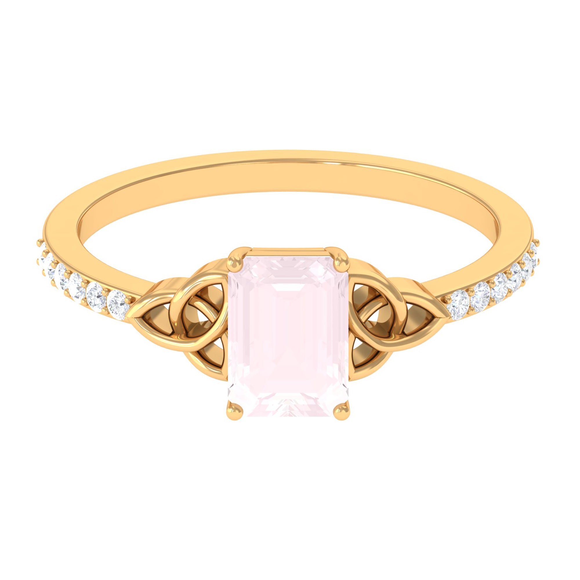 Octagon Cut Solitaire Rose Quartz Celtic Knot Engagement Ring with Diamond Rose Quartz - ( AAA ) - Quality - Rosec Jewels