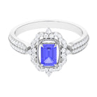 1 CT Vintage Style Emerald Cut Tanzanite Engagement Ring with Diamond Floral Halo Tanzanite - ( AAA ) - Quality - Rosec Jewels