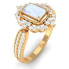 Vintage Style Emerald Cut Moonstone Engagement Ring with Diamond Floral Halo Moonstone - ( AAA ) - Quality - Rosec Jewels