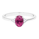 1.25 CT Oval Pink Tourmaline Solitaire Ring with Diamond Accent Pink Tourmaline - ( AAA ) - Quality - Rosec Jewels