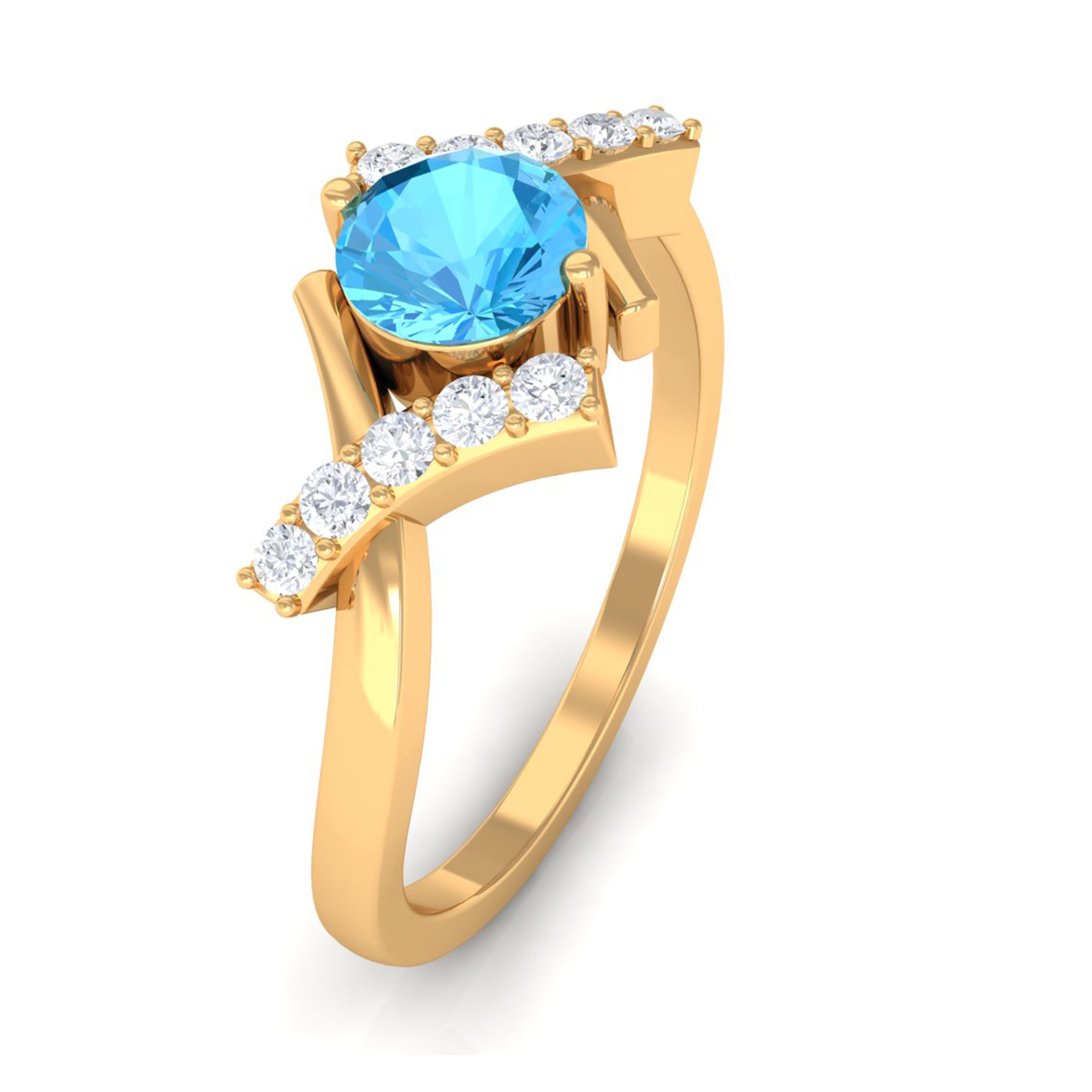 Swiss Blue Topaz and Diamond Designer Promise Ring Swiss Blue Topaz - ( AAA ) - Quality - Rosec Jewels