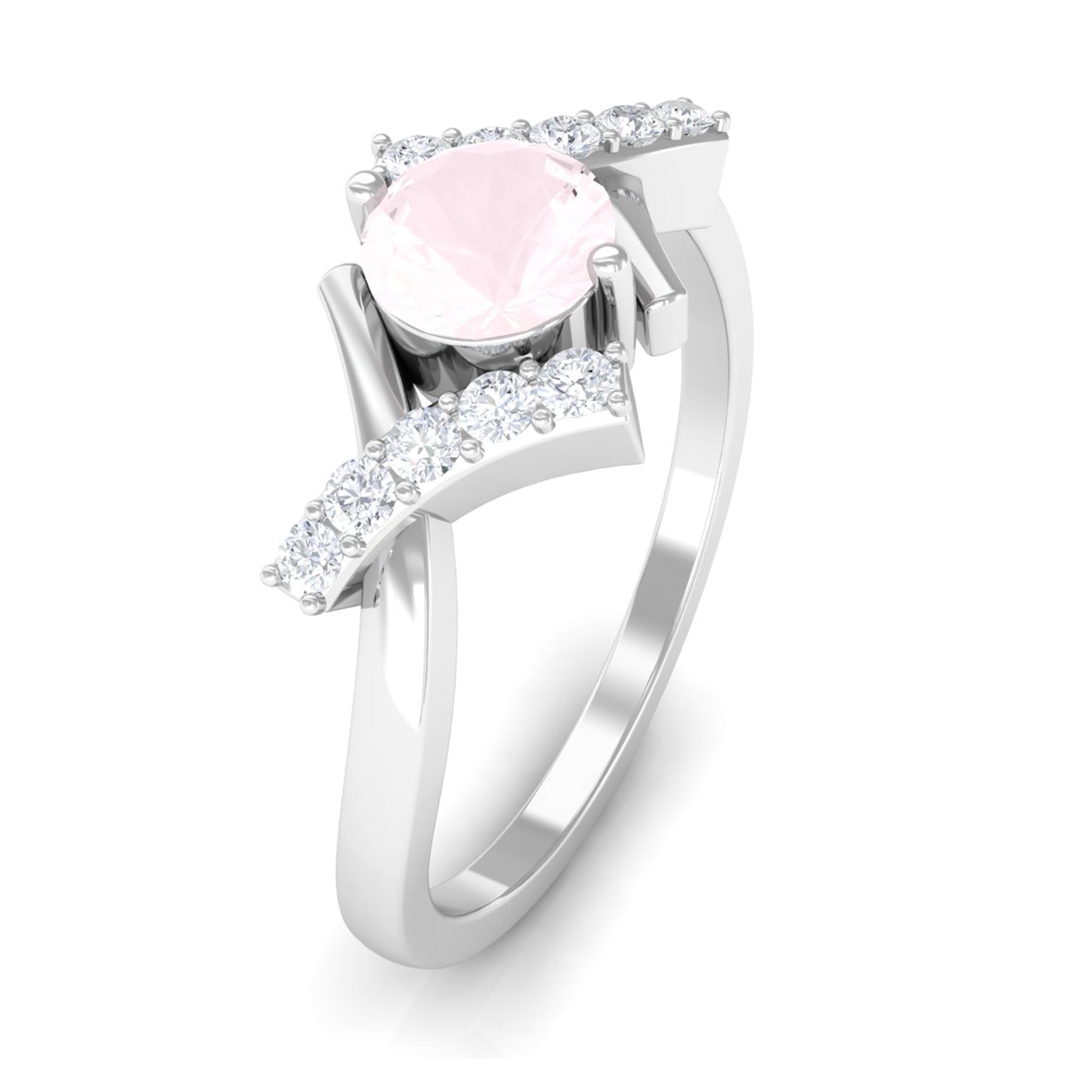 Rose Quartz and Diamond Designer Engagement Ring Rose Quartz - ( AAA ) - Quality - Rosec Jewels