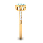 Bezel Set Oval Aquamarine East West Engagement Ring with Diamond Aquamarine - ( AAA ) - Quality - Rosec Jewels