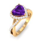 Heart Shape Amethyst Crossover Engagement Ring with Diamond Amethyst - ( AAA ) - Quality - Rosec Jewels