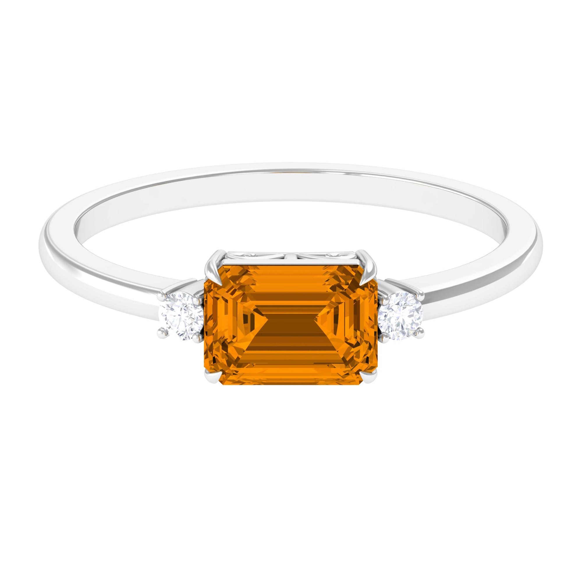 2 CT Octagon Cut Citrine East West Engagement Ring with Diamond Citrine - ( AAA ) - Quality - Rosec Jewels